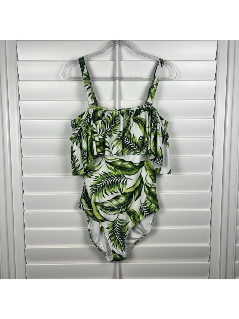 GabiFresh x Swimsuits For All Tropical Leaf Ruffle One Piece 14 DD Wide Strap